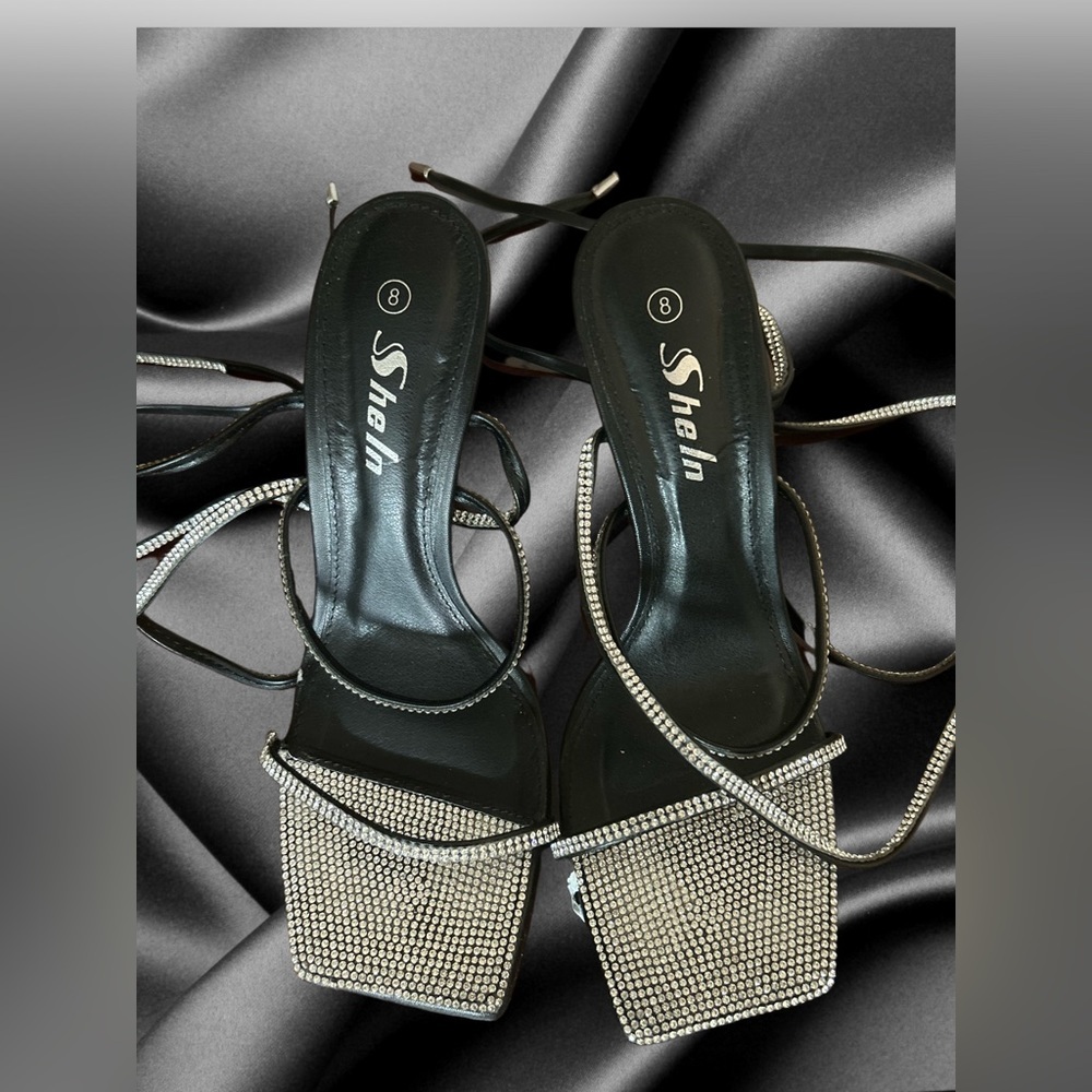 Metallic Snakeskin Embossed Ankle Strap Sandals